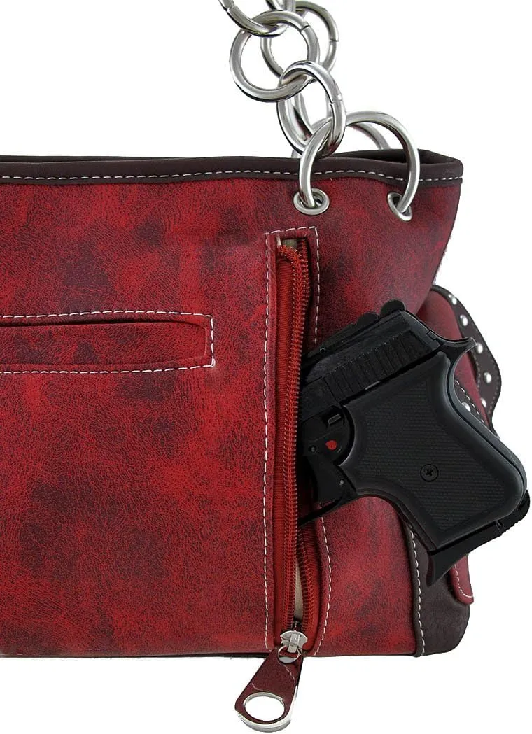Western Embroidered Concealed Carry Purse/Wallet Set w/Rhinestone Cross