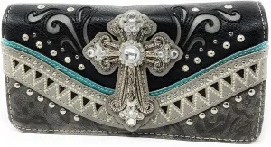 Western Embroidered Rhinestone Cross Purse Handbag Wallet Set in 2 Colors
