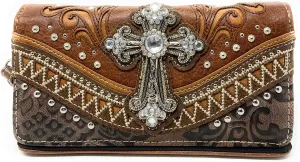 Western Embroidered Rhinestone Cross Purse Handbag Wallet Set in 2 Colors