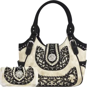 Western Style Rhinestone Concho West Concealed Carry Purse Country Handbag Women Shoulder Bag Wallet Set