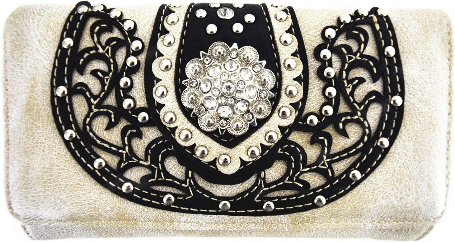 Western Style Rhinestone Concho West Concealed Carry Purse Country Handbag Women Shoulder Bag Wallet Set