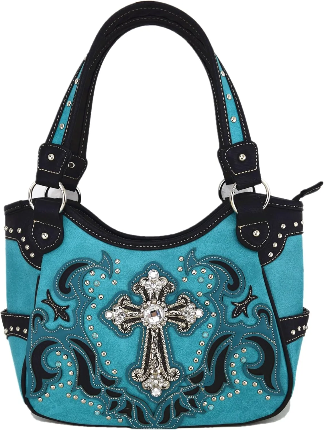 Western Style Rhinestone Cross Tote Concealed Carry Purse Laser Cut Handbag Women Shoulder Bag Wallet Set