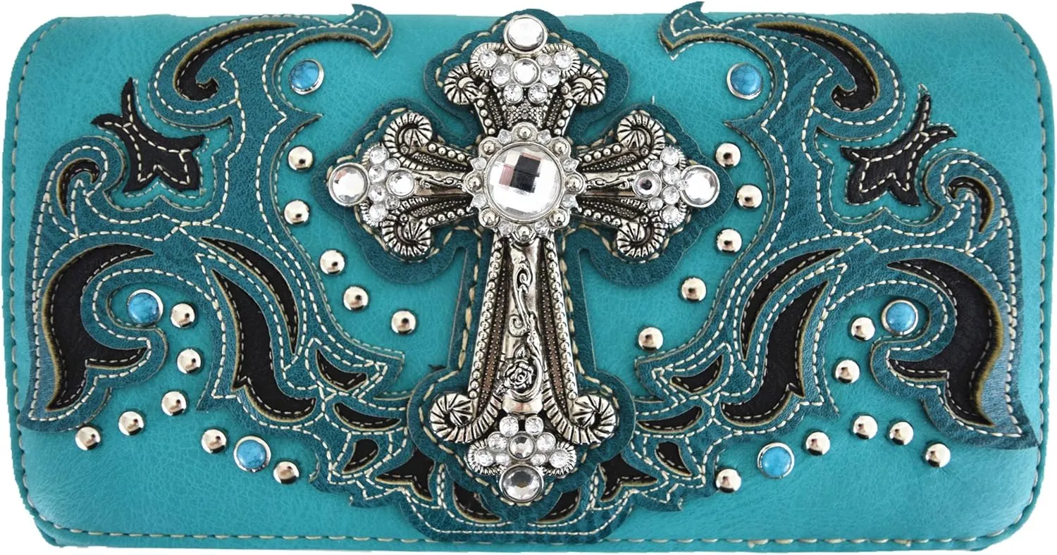 Western Style Rhinestone Cross Tote Concealed Carry Purse Laser Cut Handbag Women Shoulder Bag Wallet Set