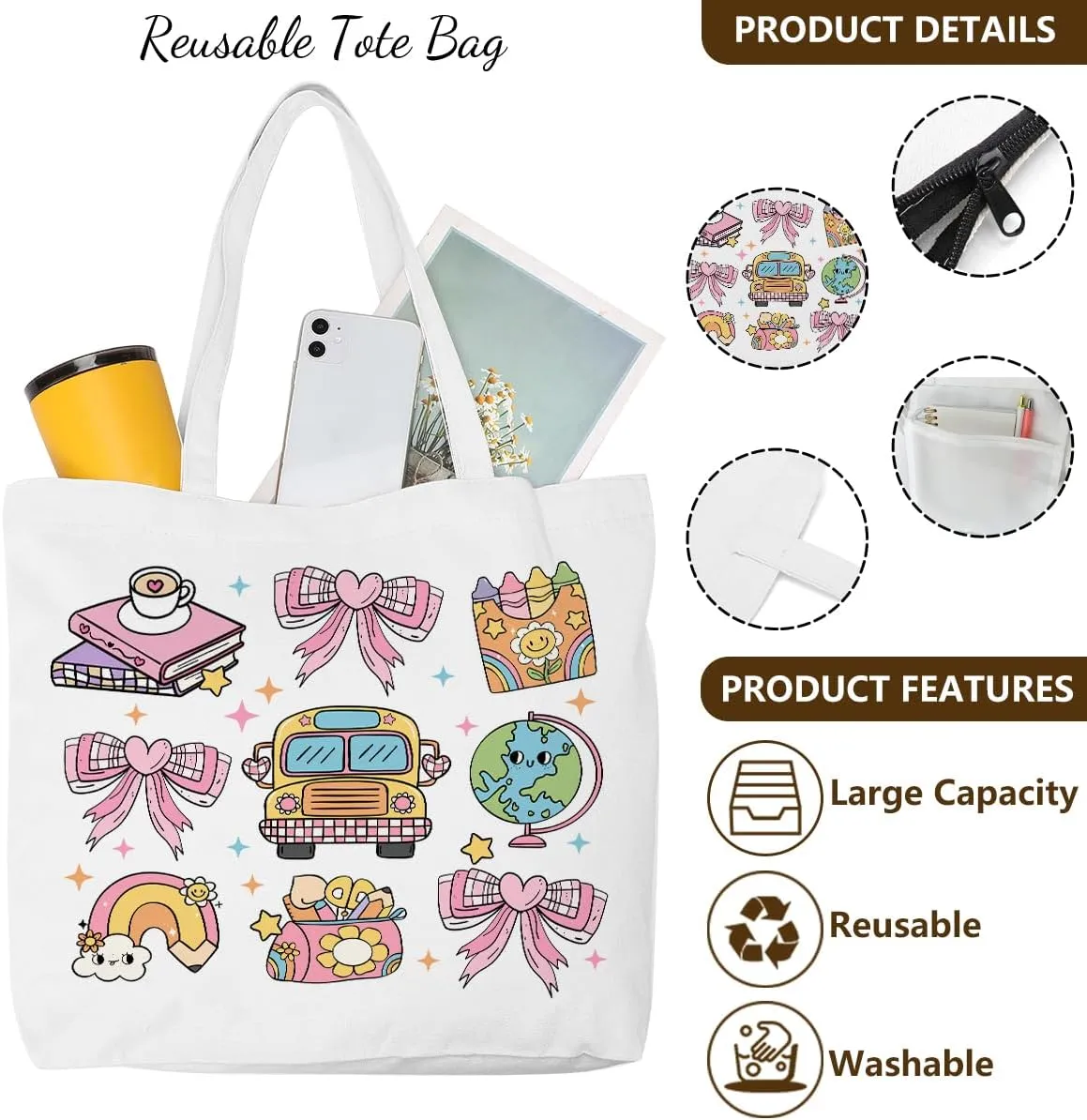 Wetern Bow Mom Gifts Canvas Tote Bag Makeup Bag, Western Gifts for Women Cowgirl Birthday Grocery Cosmetic Bags