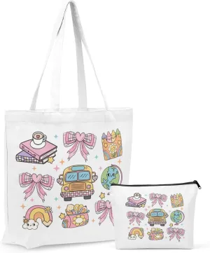 Wetern Bow Mom Gifts Canvas Tote Bag Makeup Bag, Western Gifts for Women Cowgirl Birthday Grocery Cosmetic Bags