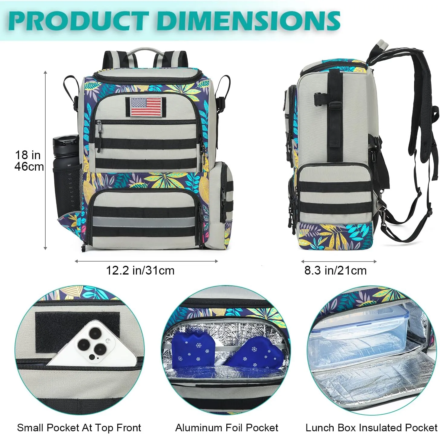 Wheelchair Backpack, Wheelchair Bag to Hang on Back with Thermal Insulation Pocket, Electric Wheelchair Accessories Bag with Crutches Pockets for Adults & Seniors
