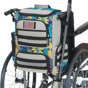 Wheelchair Backpack, Wheelchair Bag to Hang on Back with Thermal Insulation Pocket, Electric Wheelchair Accessories Bag with Crutches Pockets for Adults & Seniors