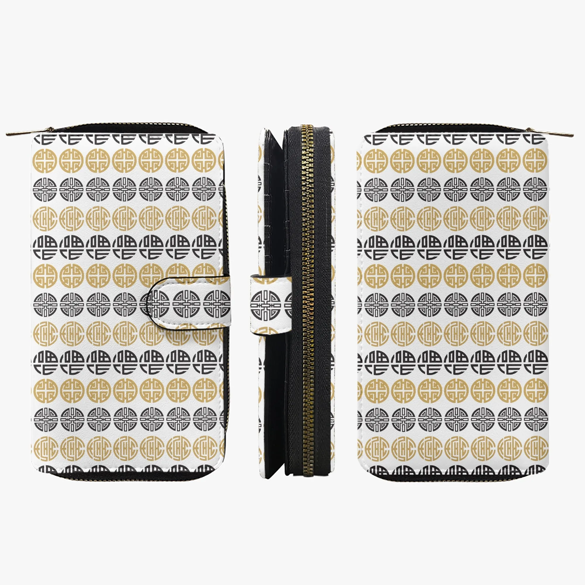 White Fengshui Symbols Long Flap Wallet