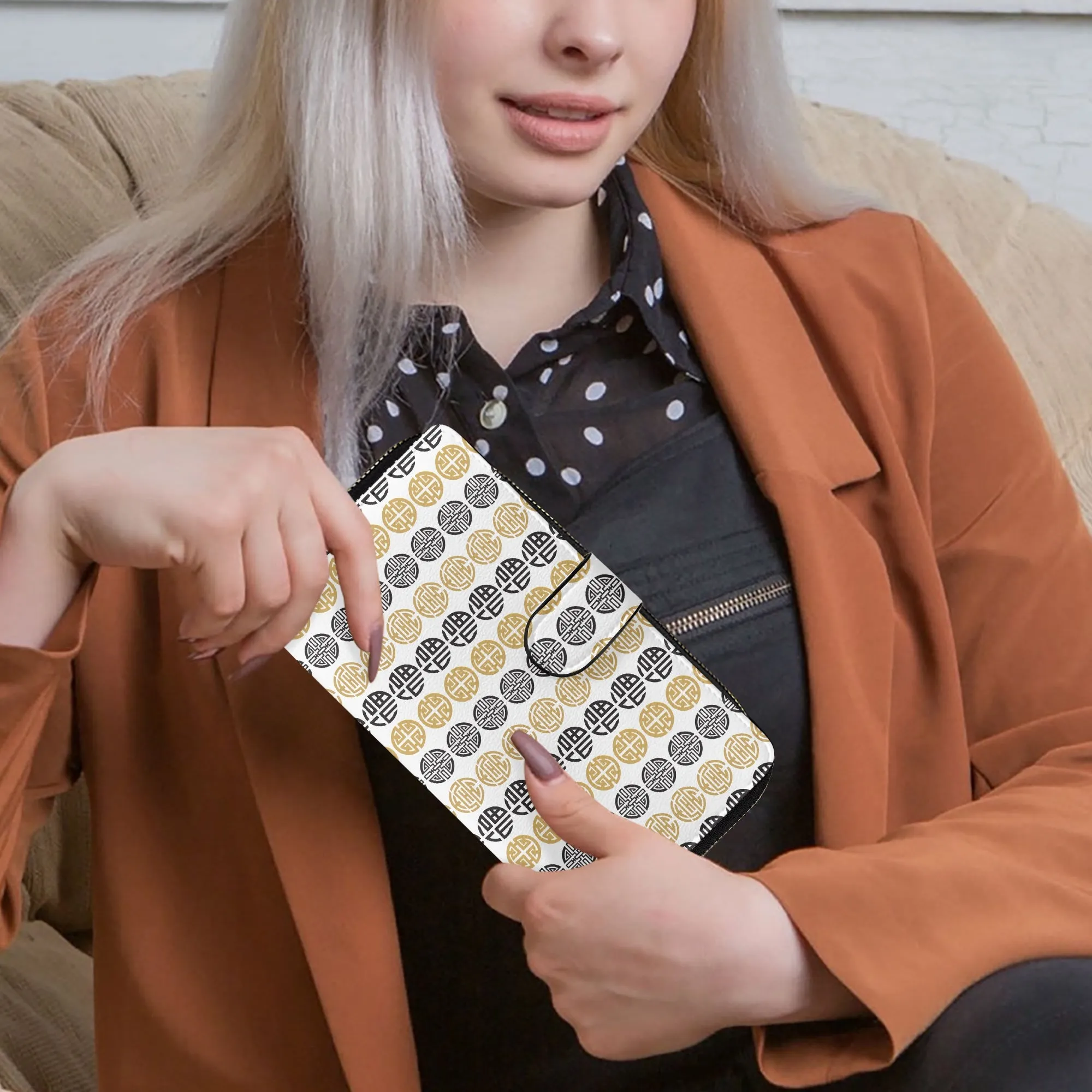 White Fengshui Symbols Long Flap Wallet
