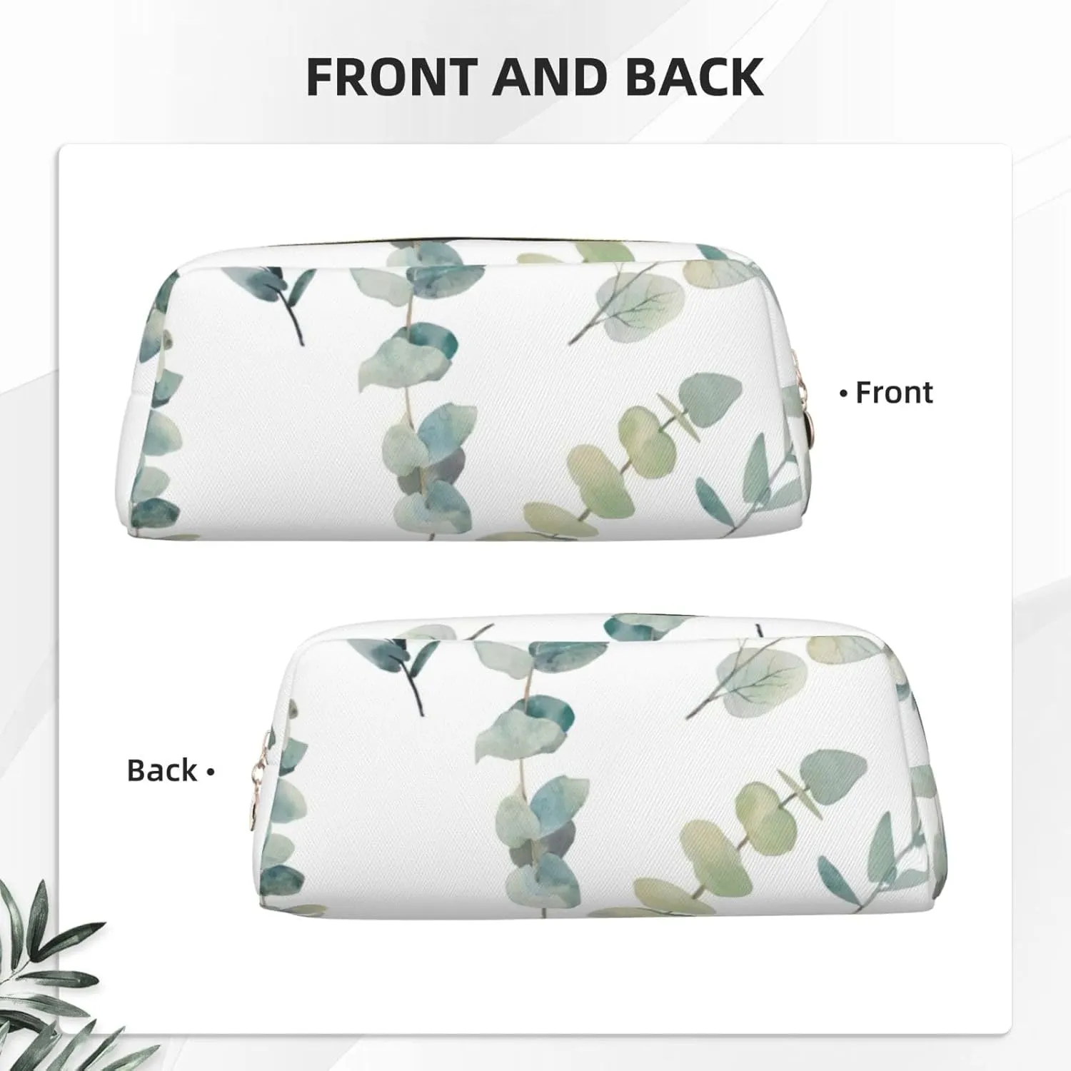 White Natural Greenery Twig Print Versatile Storage Pouch Makeup Bag Travel Office Small Items Organizer Bag