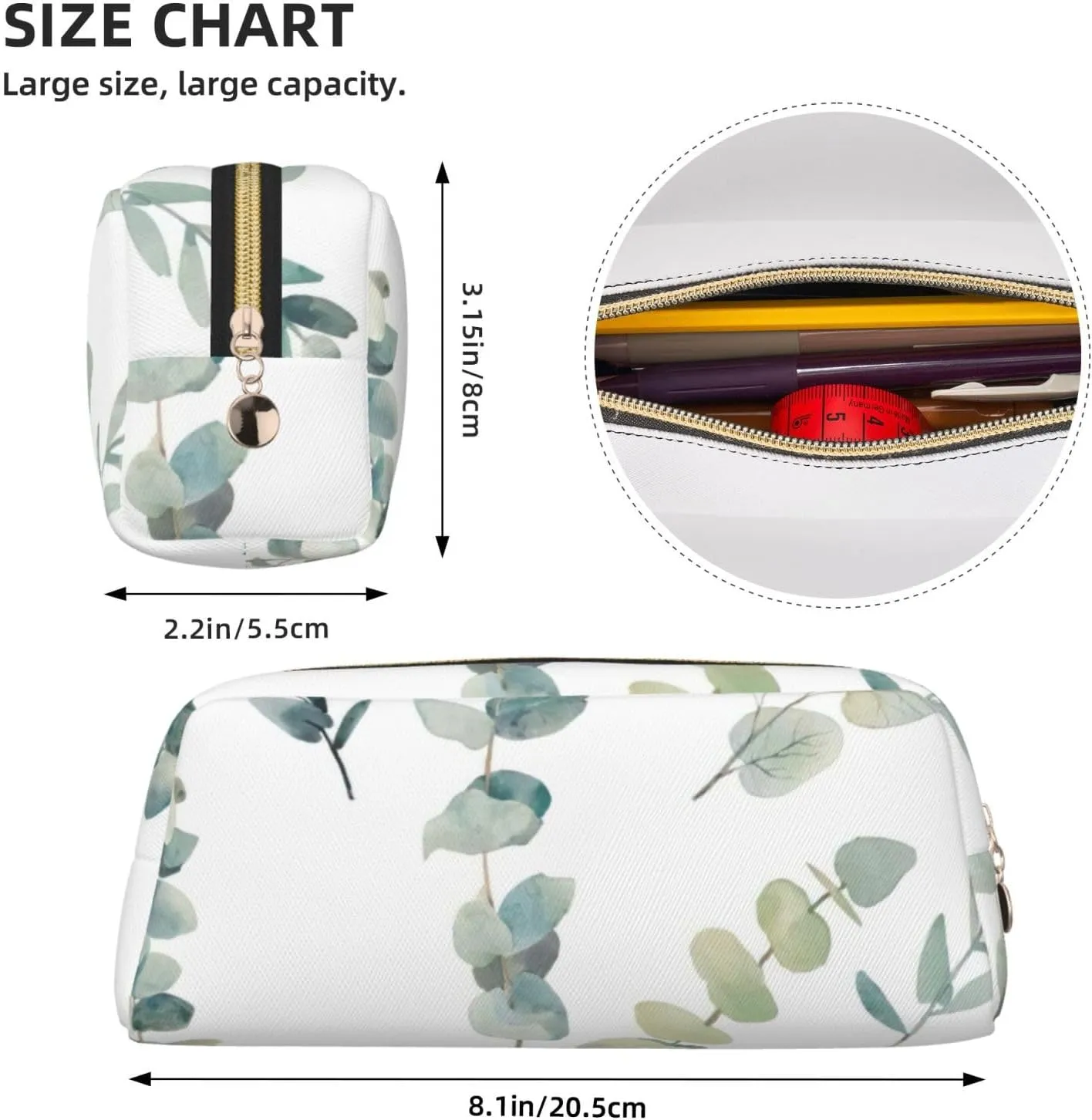 White Natural Greenery Twig Print Versatile Storage Pouch Makeup Bag Travel Office Small Items Organizer Bag