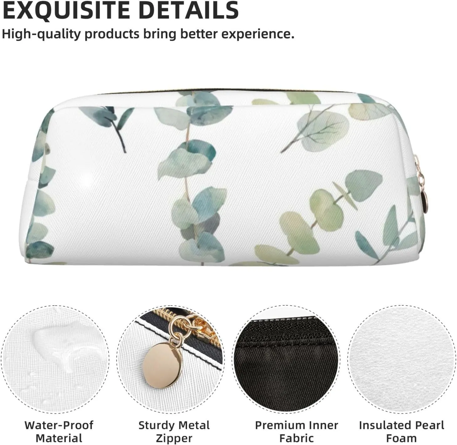 White Natural Greenery Twig Print Versatile Storage Pouch Makeup Bag Travel Office Small Items Organizer Bag