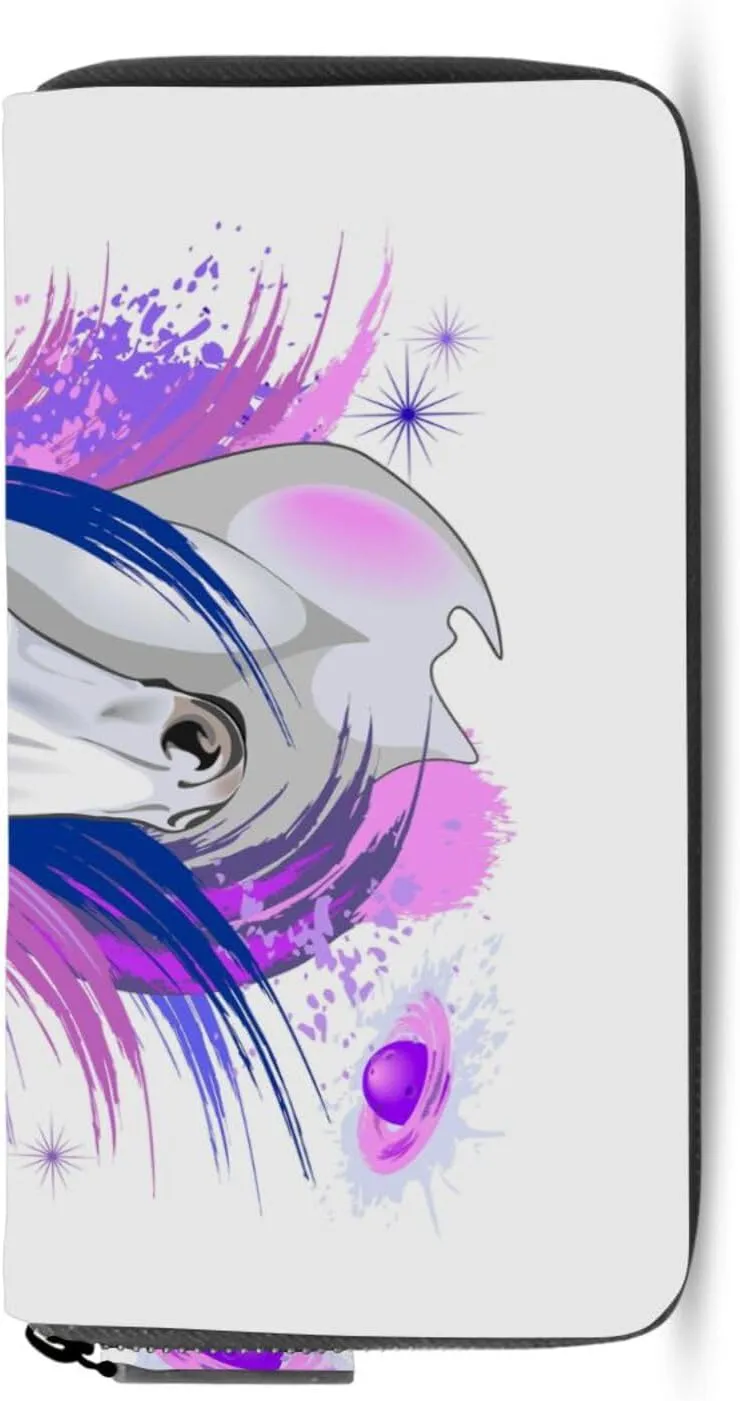 White Unicorn Pink and Purple Style on White Leather Long Wallet Organizer with Zipper Purse Clutch Bag for Women Men Key Card Coin Passport Checkbook 8 x 4 inch