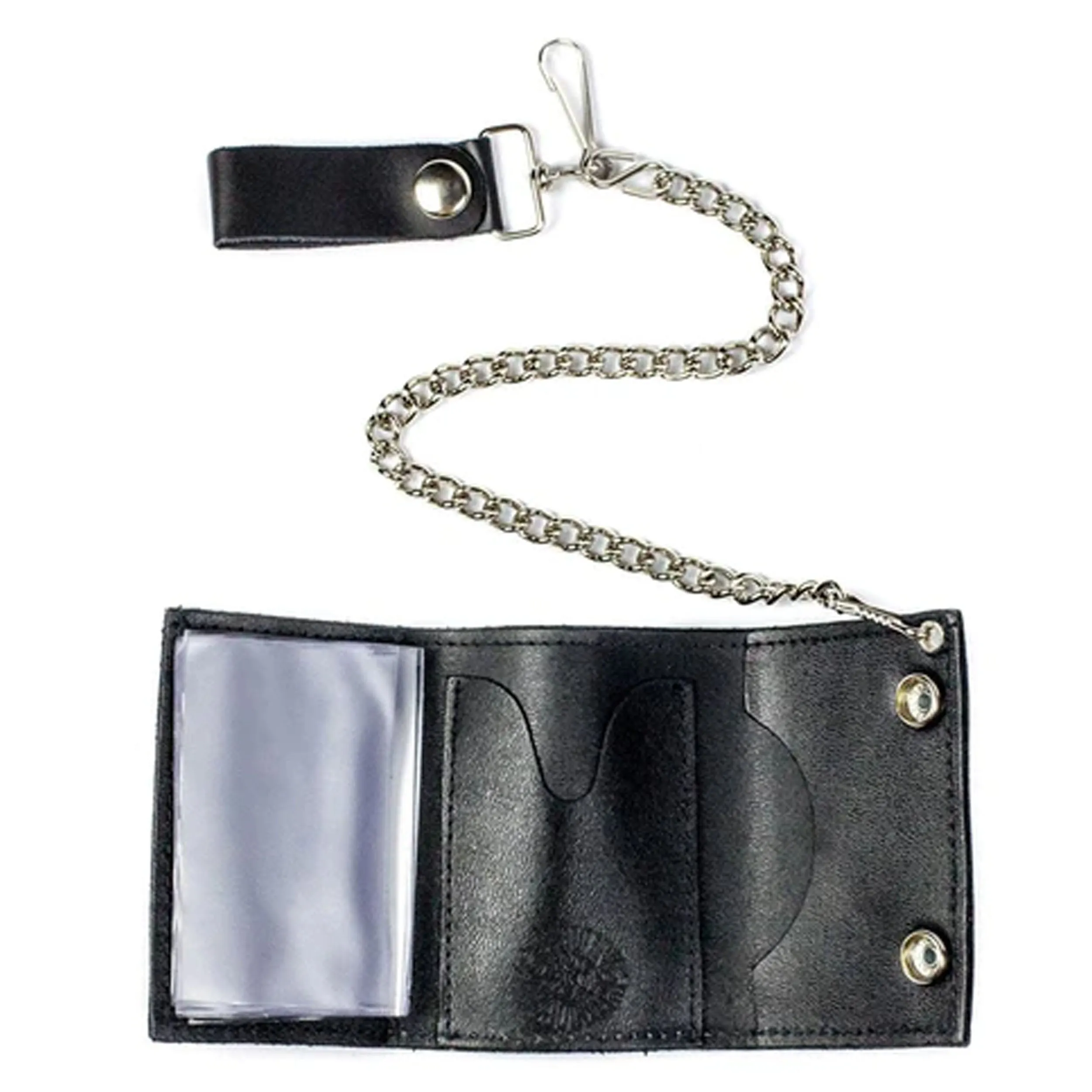 Wholesale Embroidered Eagle Head Trifold Leather Wallet with Chain