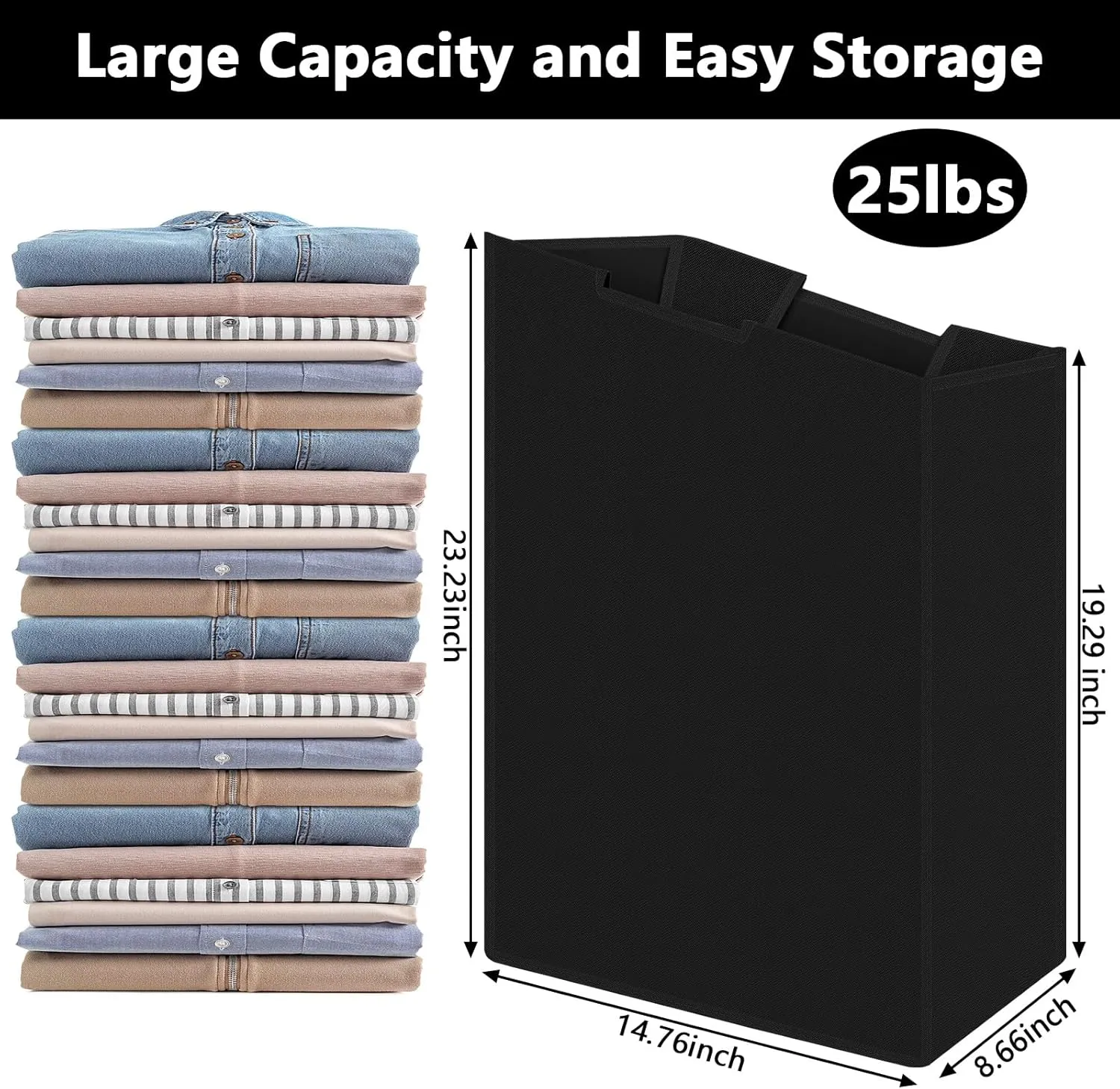 Windyun 3 Pcs Hypotenuse Laundry Sorter Replacement Bags Hamper Cart Removable Replacement Bags Laundry Storage Organizer Bag Hamper Liner, No Hooks 14.76 x 8.66 x 23.23/19.29 Inch(Black)