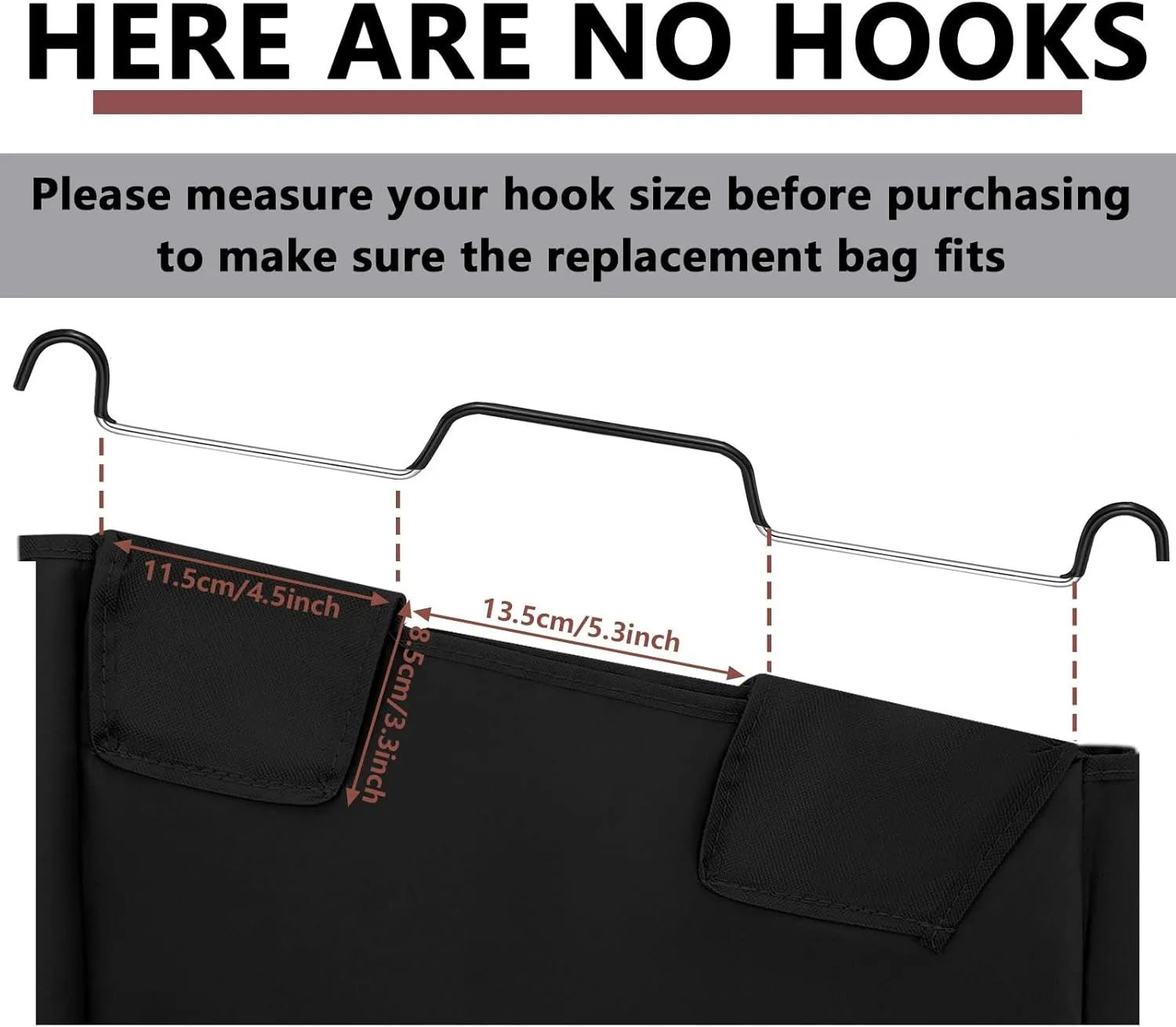 Windyun 3 Pcs Hypotenuse Laundry Sorter Replacement Bags Hamper Cart Removable Replacement Bags Laundry Storage Organizer Bag Hamper Liner, No Hooks 14.76 x 8.66 x 23.23/19.29 Inch(Black)