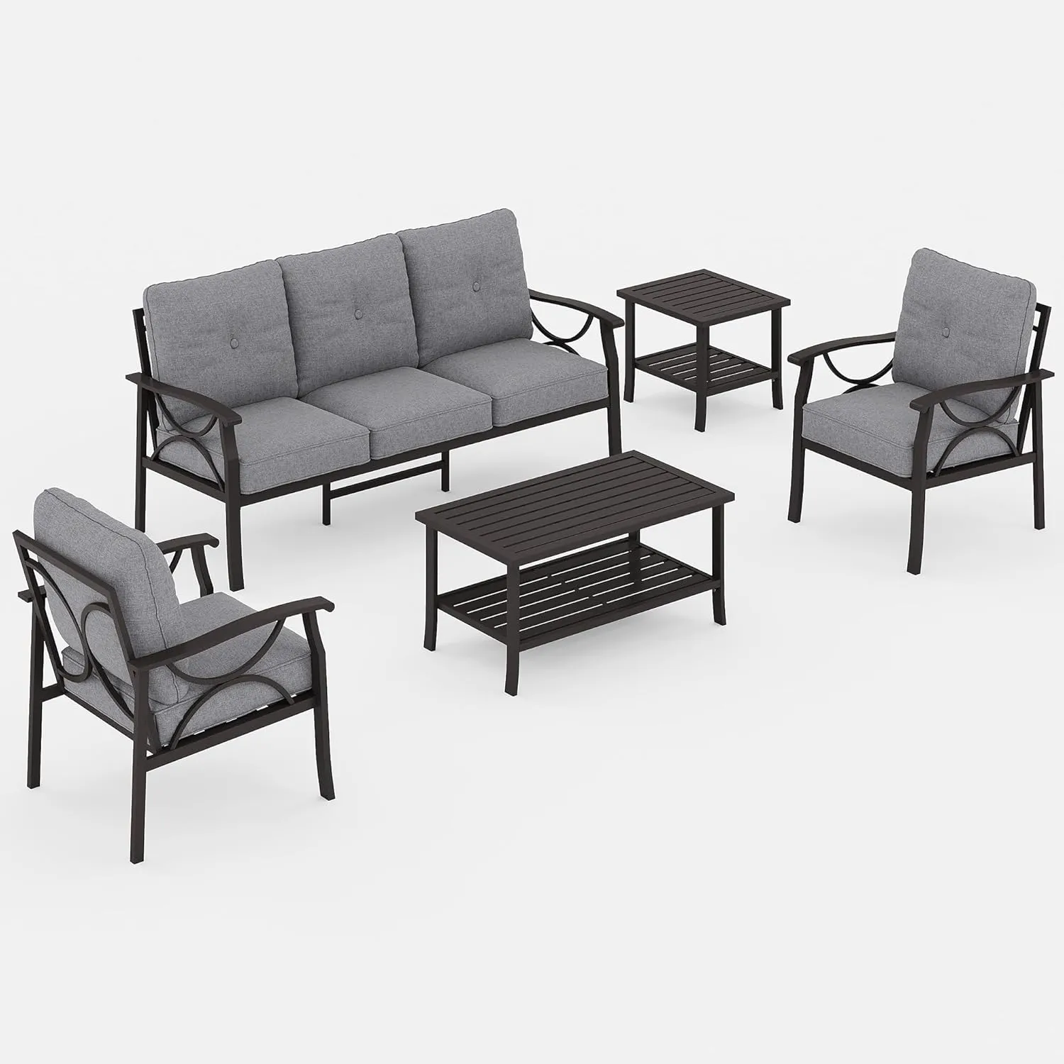 Wisteria Lane 5-Piece Outdoor Patio Furniture Set, Outdoor Metal Sectional Furniture with Cushions, Outdoor Conversation Seating Set with Coffee Table for Balcony, Garden, Deck, Backyard, Grey