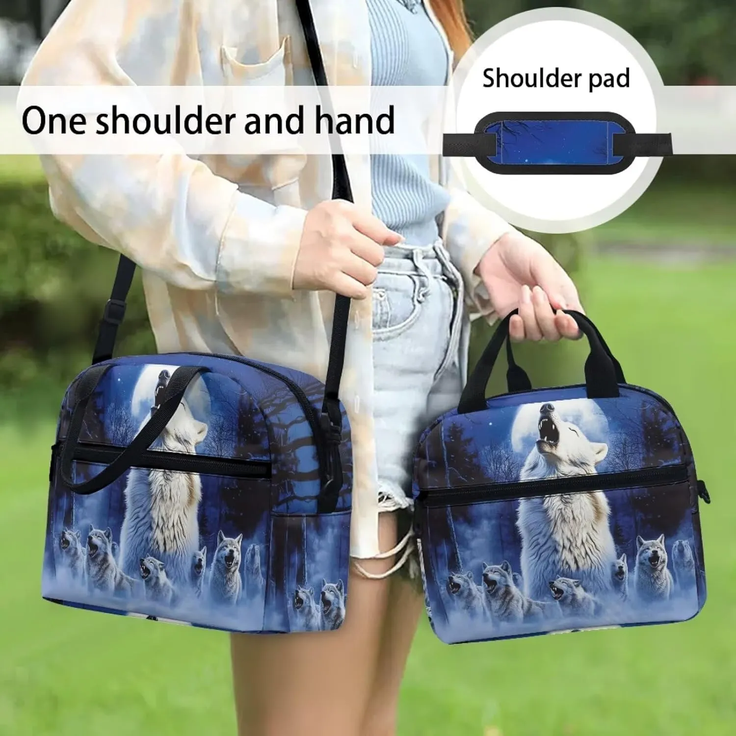 Wolf Bento Lunch Box Kids Boys Wild Animal Lunch Bags Insulated Keep Food Fresh Reusable Lunchbox Pouch with Zipper Closure Camping Essential