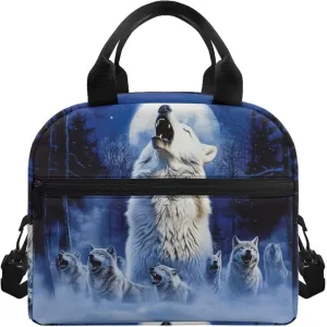 Wolf Bento Lunch Box Kids Boys Wild Animal Lunch Bags Insulated Keep Food Fresh Reusable Lunchbox Pouch with Zipper Closure Camping Essential