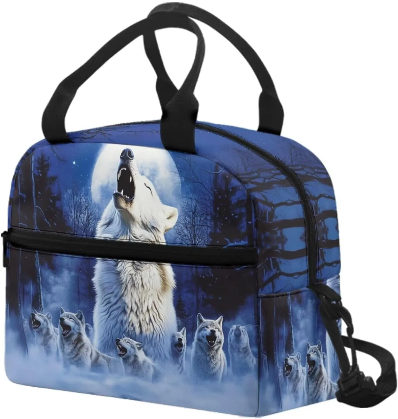 Wolf Bento Lunch Box Kids Boys Wild Animal Lunch Bags Insulated Keep Food Fresh Reusable Lunchbox Pouch with Zipper Closure Camping Essential