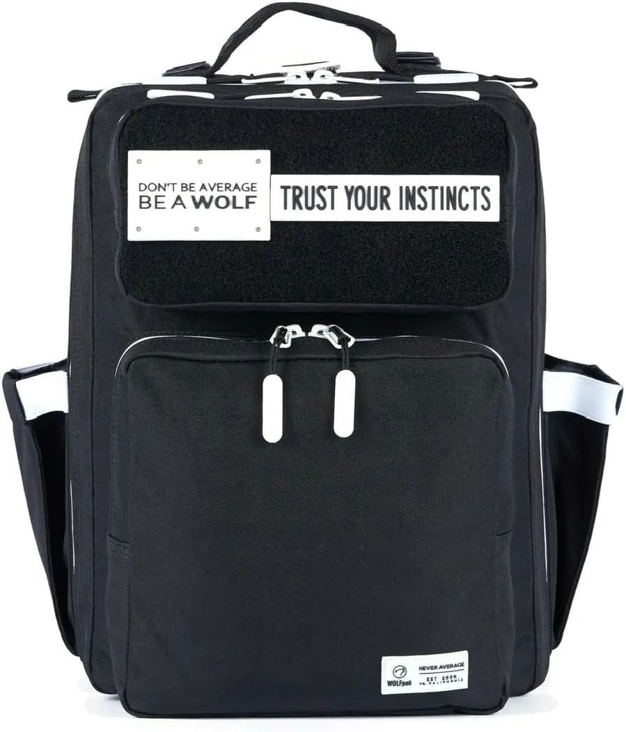 WOLFpak 15L Backpack (Alpha Black White Accents) Slim Everyday Carry Backpack for Men & Women, Water-Resistant Minimalist Daypack for Laptop & Travel