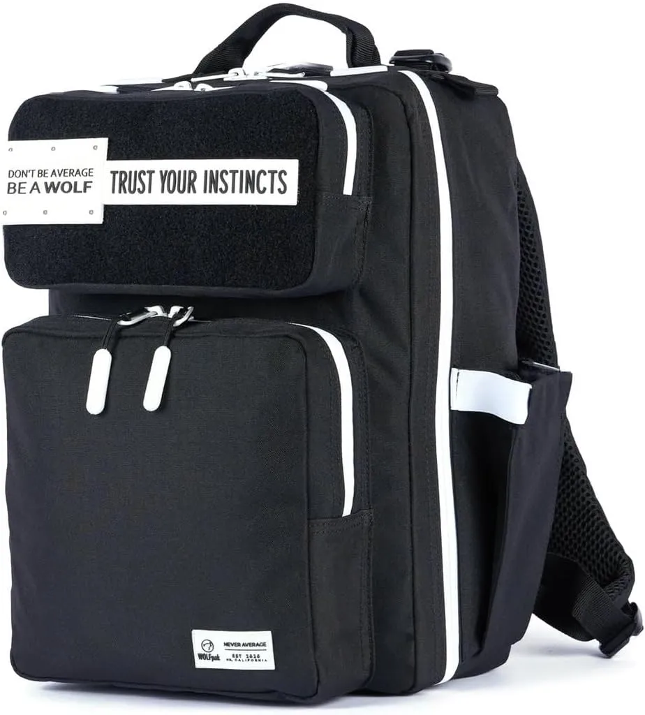 WOLFpak 15L Backpack (Alpha Black White Accents) Slim Everyday Carry Backpack for Men & Women, Water-Resistant Minimalist Daypack for Laptop & Travel