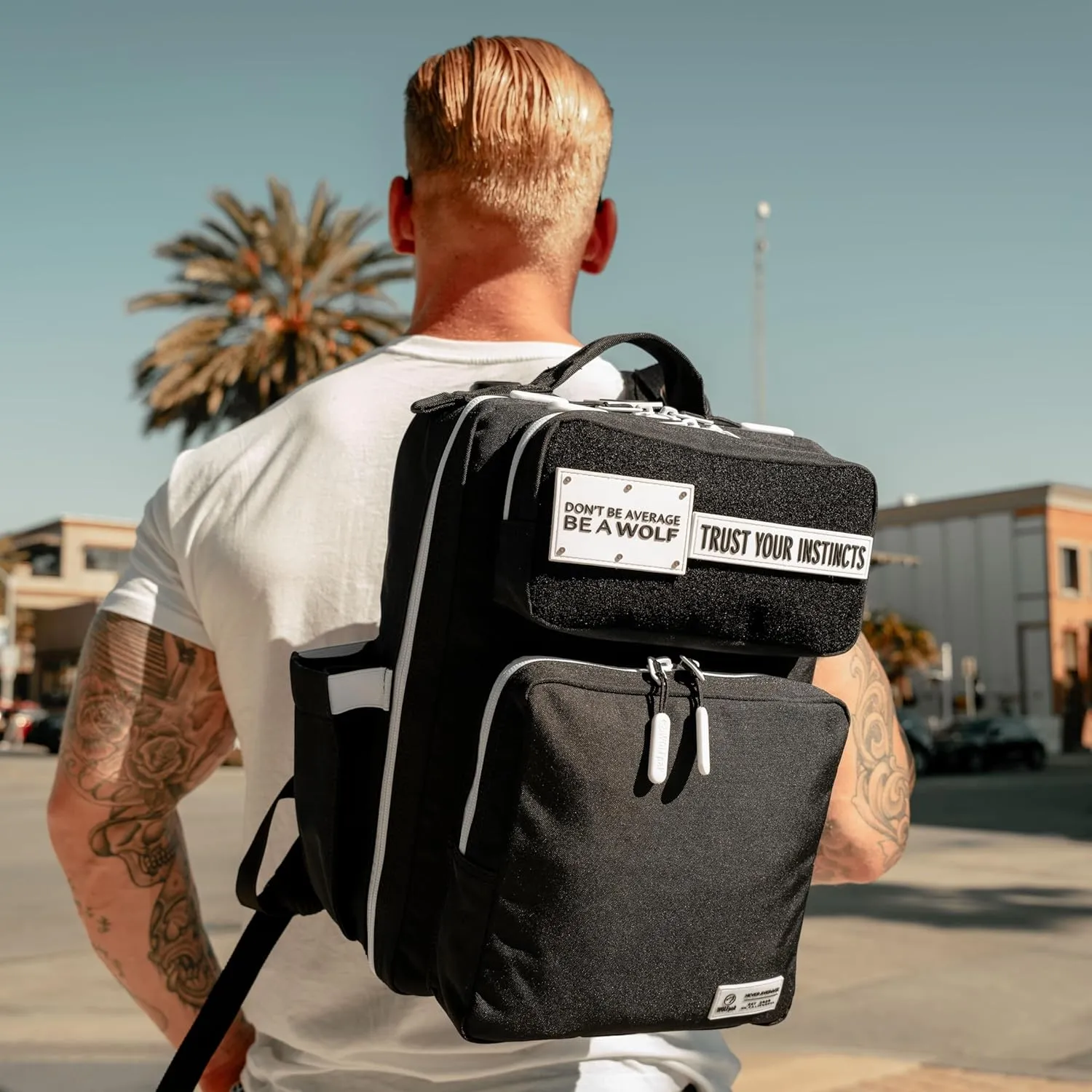 WOLFpak 15L Backpack (Alpha Black White Accents) Slim Everyday Carry Backpack for Men & Women, Water-Resistant Minimalist Daypack for Laptop & Travel