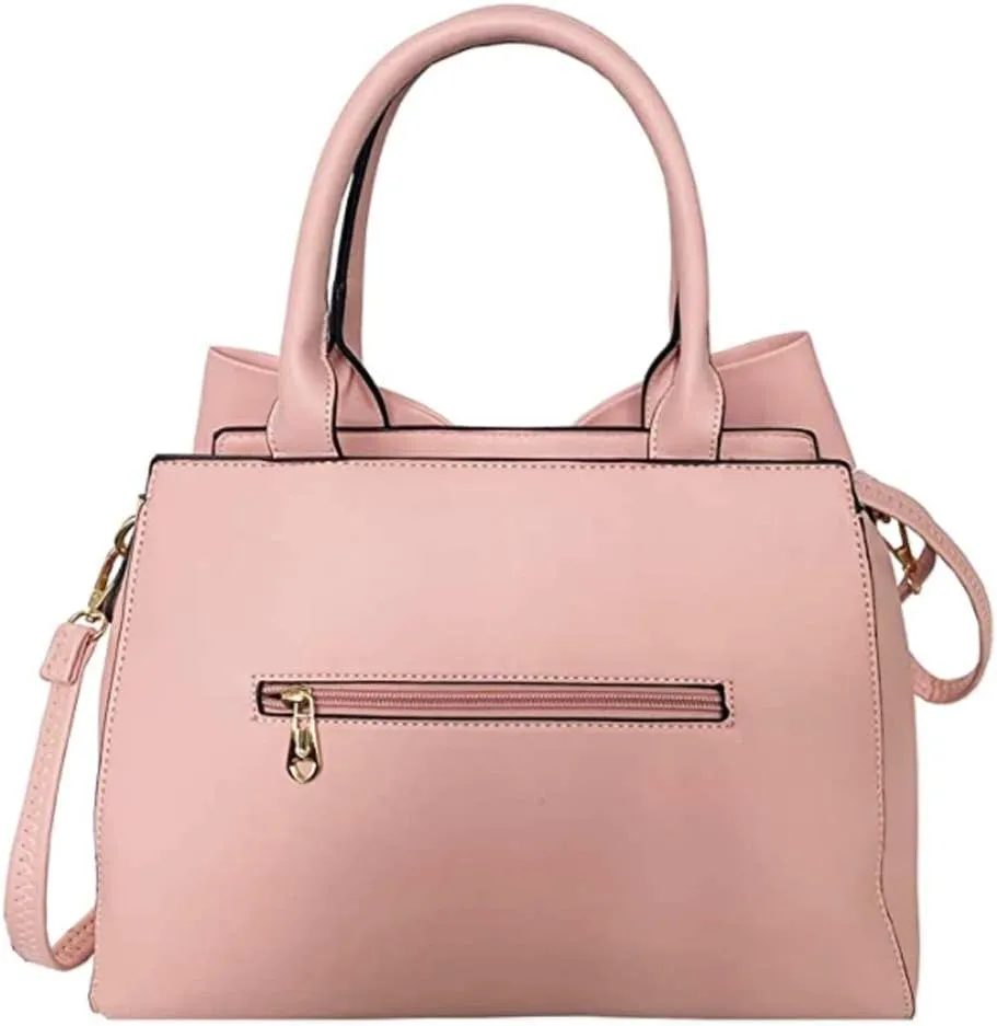 Women 2Pcs Handbag Set Bow-Knot Satchel Top-handle Crossbody Bag Tote Wallet Purse with Heart Pendant Pink