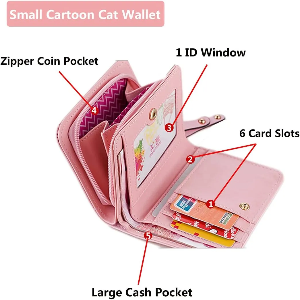 Women Cute Cat Wallet Coin Purse Bifold Wallet Clutch Bag