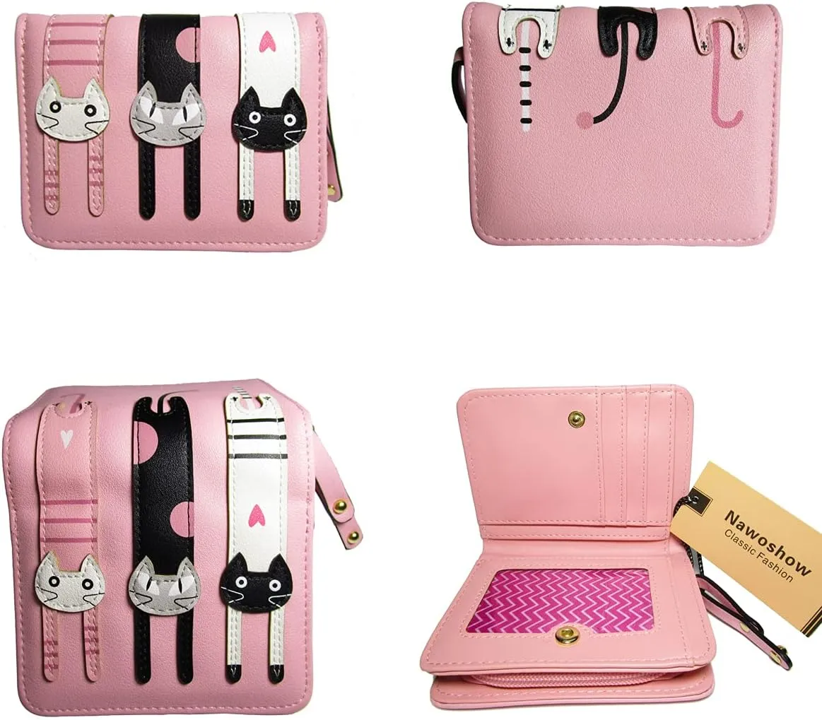 Women Cute Cat Wallet Coin Purse Bifold Wallet Clutch Bag