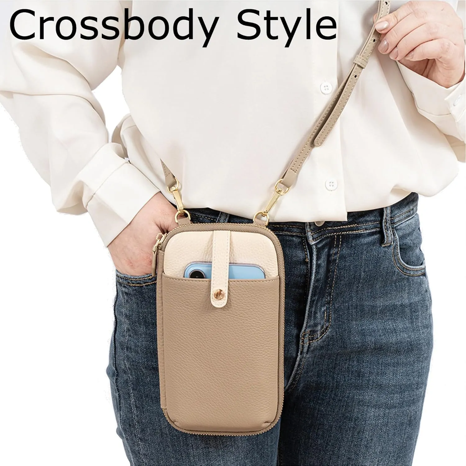 Women Genuine Leather Color Block phone Crossbody, Small Shoulder Wallet Bag Card Slot, Adjustable Strap Wristlet