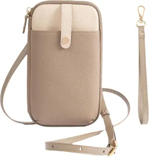 Women Genuine Leather Color Block phone Crossbody, Small Shoulder Wallet Bag Card Slot, Adjustable Strap Wristlet