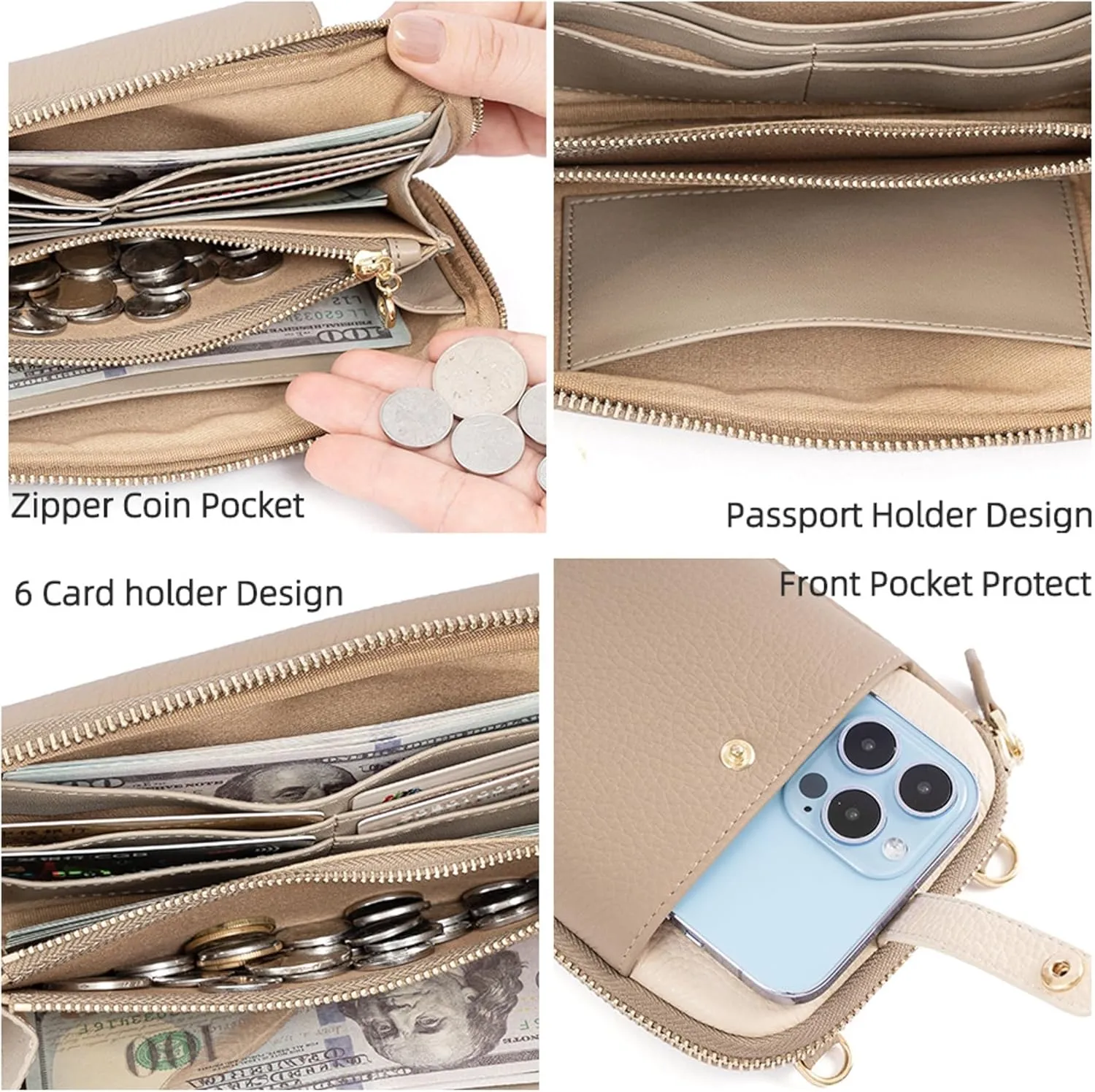 Women Genuine Leather Color Block phone Crossbody, Small Shoulder Wallet Bag Card Slot, Adjustable Strap Wristlet