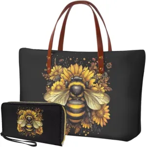 Women Handbag Purse Set Large Shoulder Bag 2 Pcs Top Handle Purse with PU Leather Wallet Set