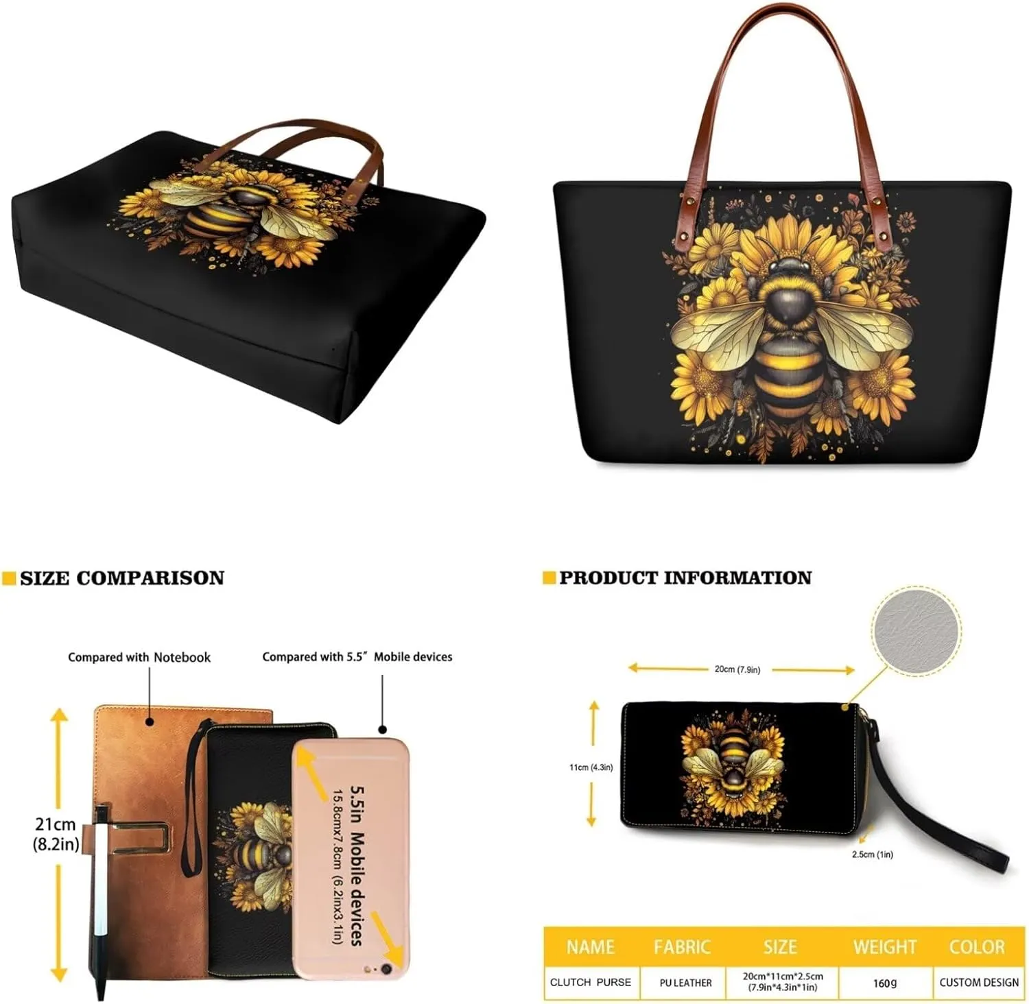 Women Handbag Purse Set Large Shoulder Bag 2 Pcs Top Handle Purse with PU Leather Wallet Set