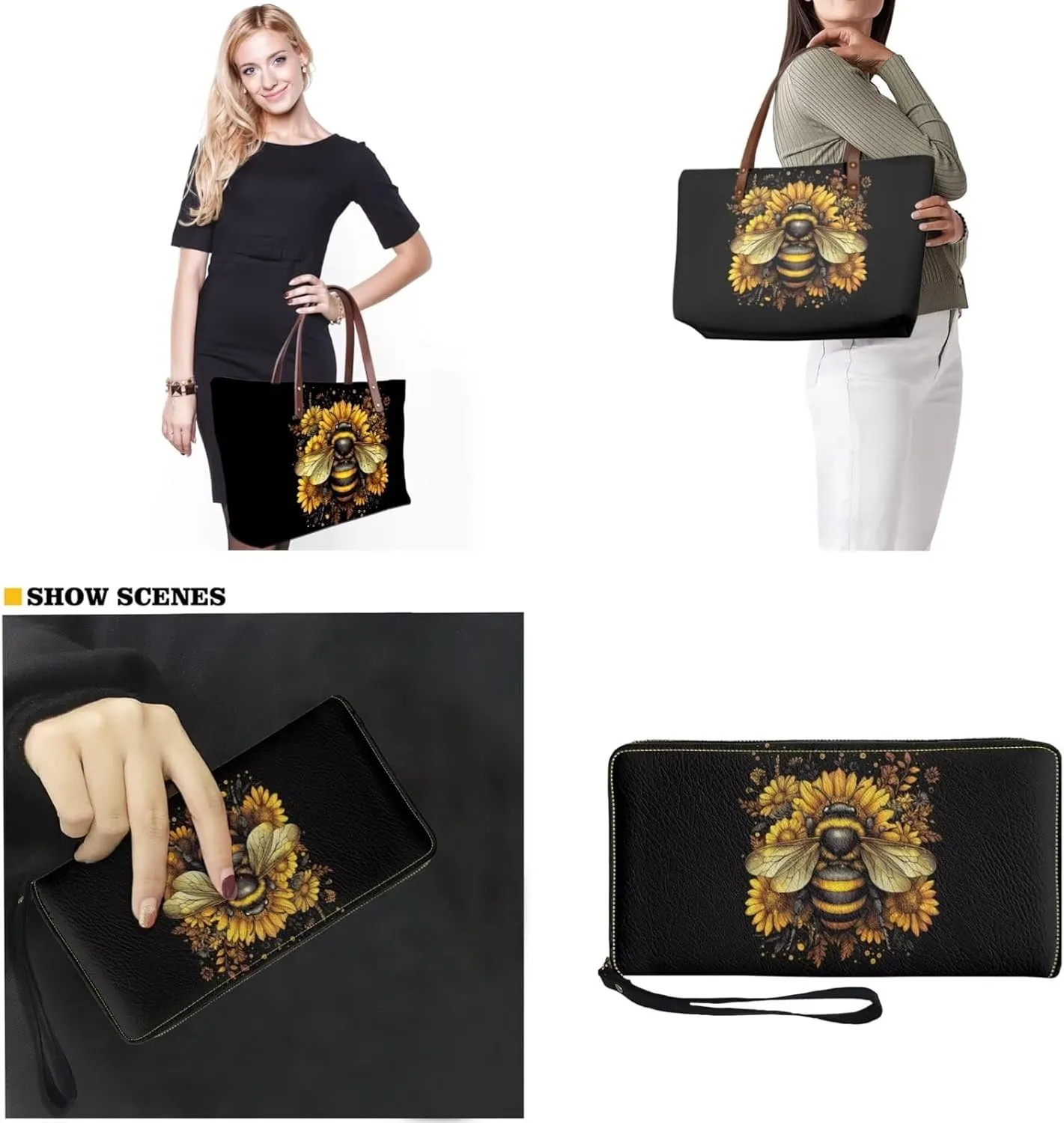 Women Handbag Purse Set Large Shoulder Bag 2 Pcs Top Handle Purse with PU Leather Wallet Set