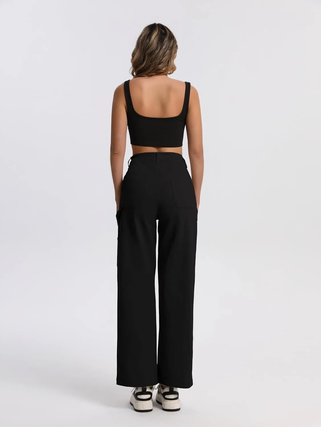 Women High Waisted Cargo Pants Baggy Straight Wide Leg Y2K Streetwear Jeans Trousers with Pockets