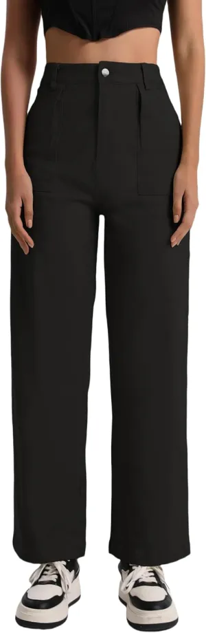 Women High Waisted Cargo Pants Baggy Straight Wide Leg Y2K Streetwear Jeans Trousers with Pockets