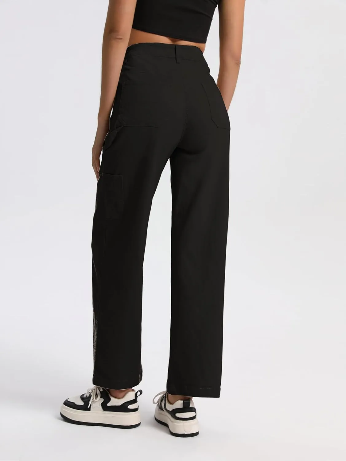Women High Waisted Cargo Pants Baggy Straight Wide Leg Y2K Streetwear Jeans Trousers with Pockets