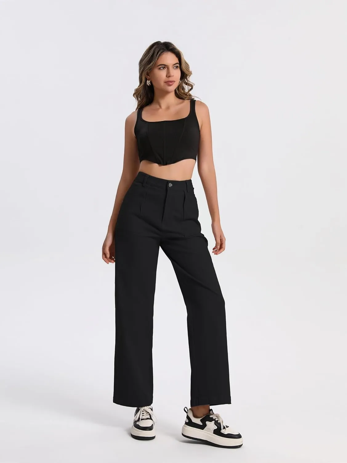 Women High Waisted Cargo Pants Baggy Straight Wide Leg Y2K Streetwear Jeans Trousers with Pockets