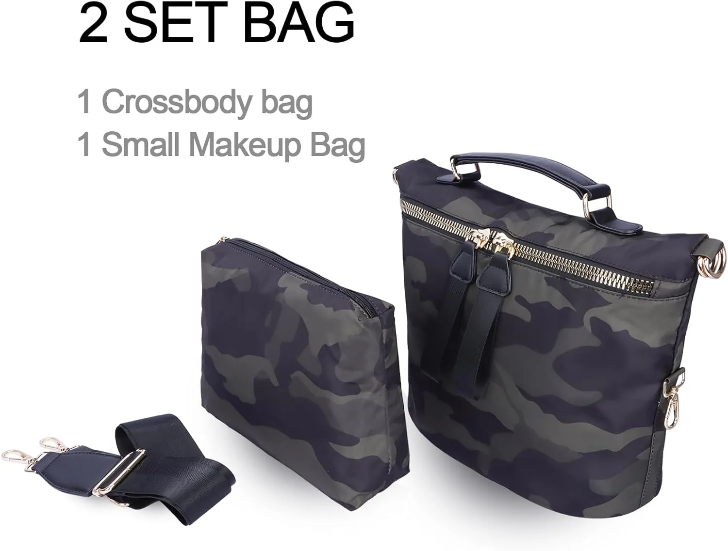 Women Nylon Crossbody Bag Large Capacity Lightweight Tote Bag Travel Shoulder Bag with Makeup Bag