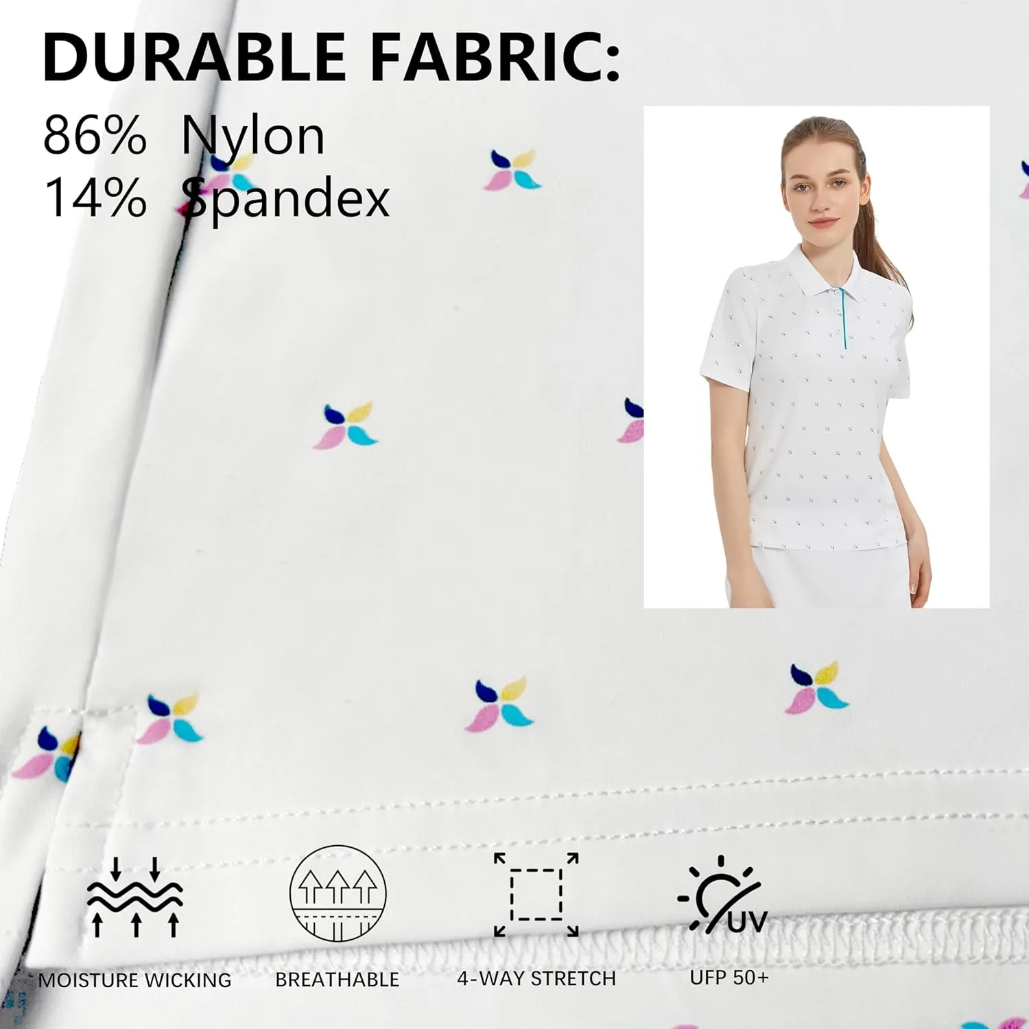 Women Print Golf Sport Polo Shirts Athletic Lightweight Quick Dry Slim Stretchable Tennis Short Sleeve Shirts