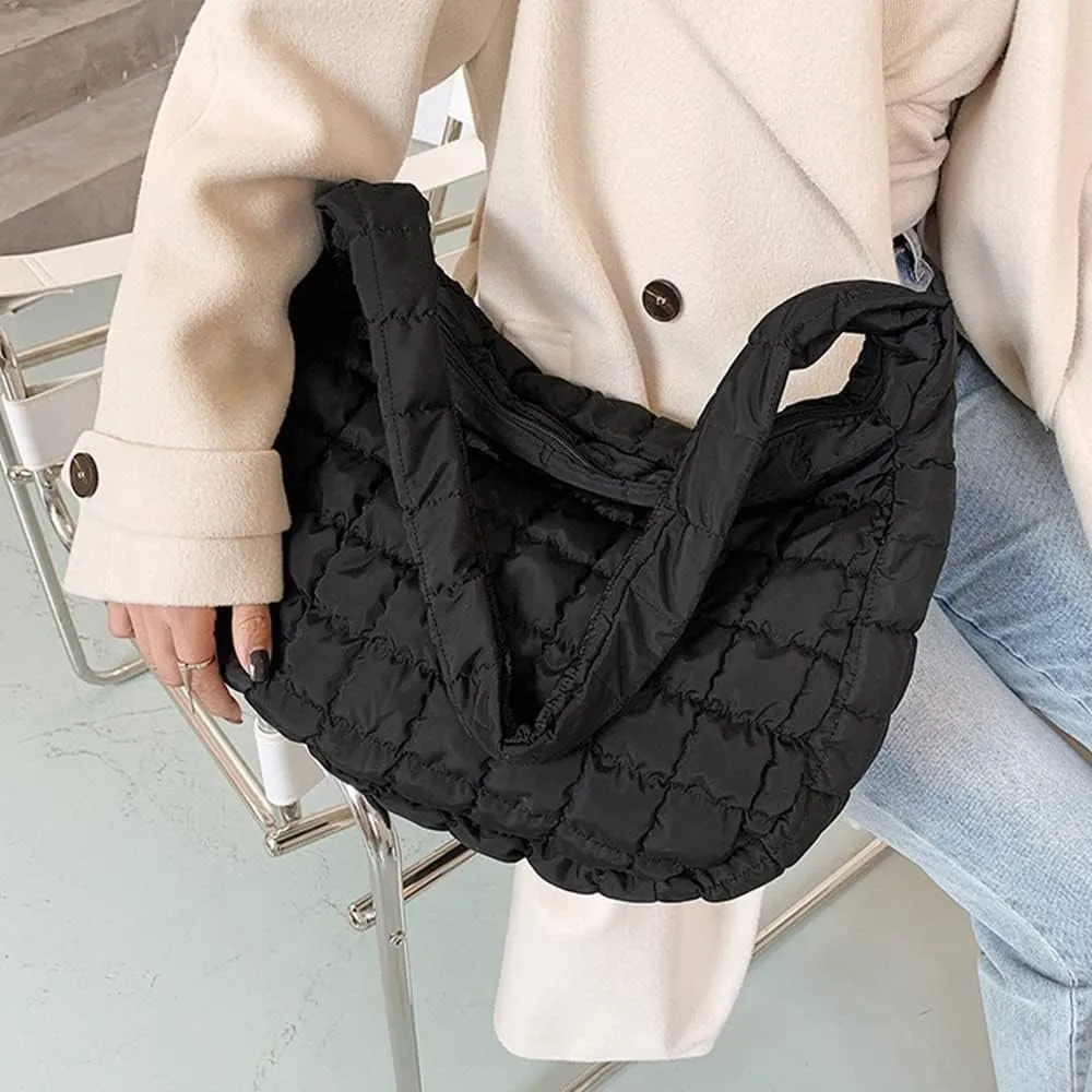 Women Puffer Tote Bags Lightweight Quilted Padding Shoulder Bag Lightweight Nylon Cotton Padded Large Tote Bags