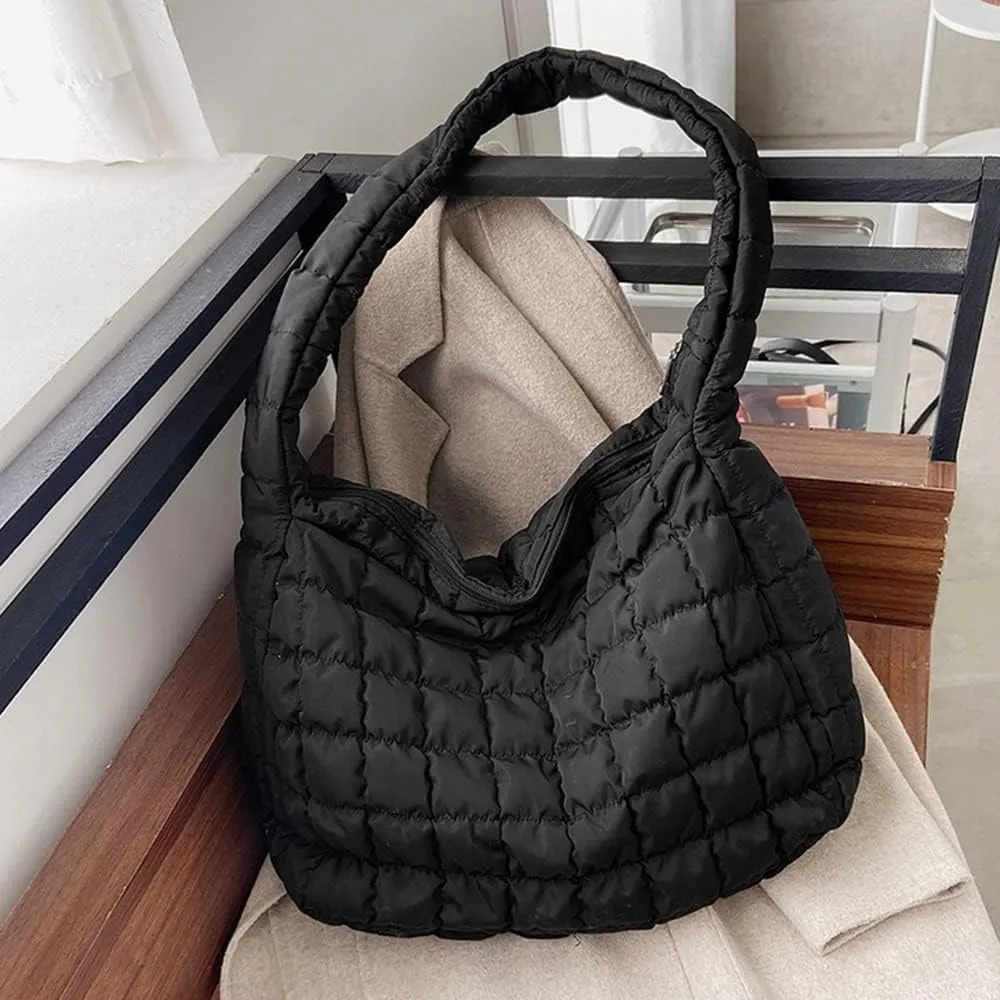 Women Puffer Tote Bags Lightweight Quilted Padding Shoulder Bag Lightweight Nylon Cotton Padded Large Tote Bags