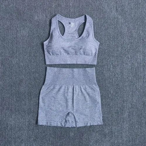 Women Seamless 2PCS Yoga Set Sports Bra High Waist Fitness Gym Shorts