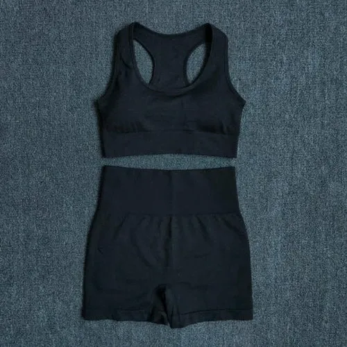 Women Seamless 2PCS Yoga Set Sports Bra High Waist Fitness Gym Shorts