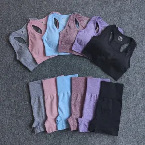 Women Seamless 2PCS Yoga Set Sports Bra High Waist Fitness Gym Shorts