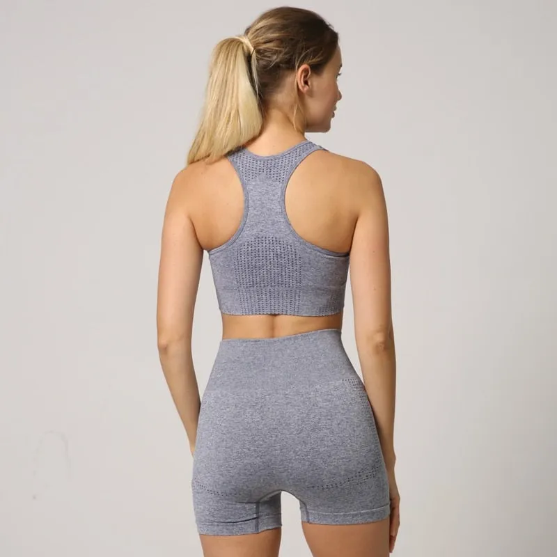 Women Seamless 2PCS Yoga Set Sports Bra High Waist Fitness Gym Shorts
