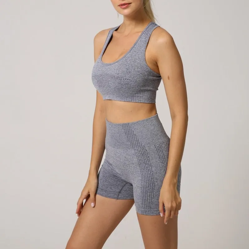 Women Seamless 2PCS Yoga Set Sports Bra High Waist Fitness Gym Shorts