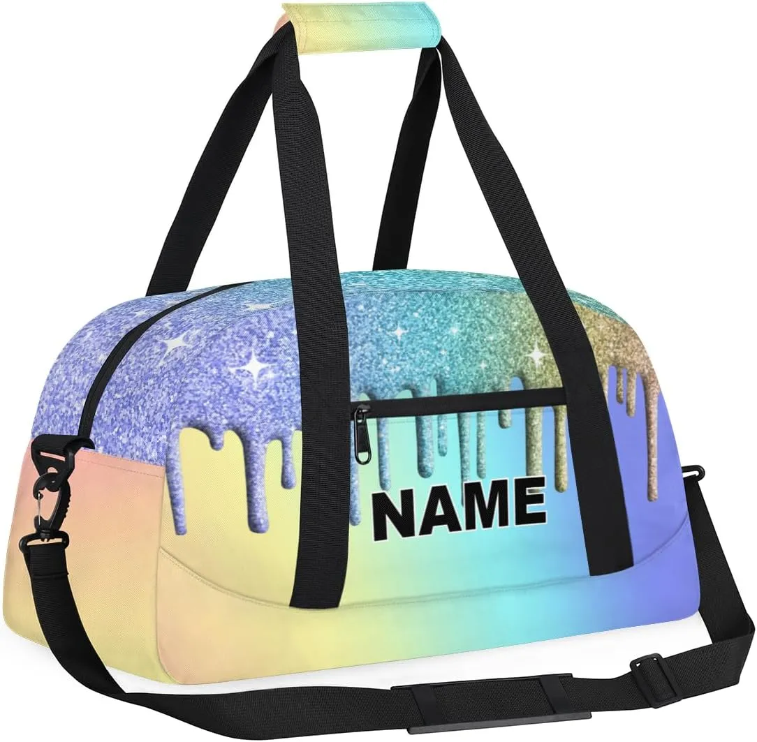 Women Small Gym Bag 18 inch Waterproof Custom Mini Sports Duffel Bag for Men Carry on Overnight Travel Tote Bag Cyan Yellow